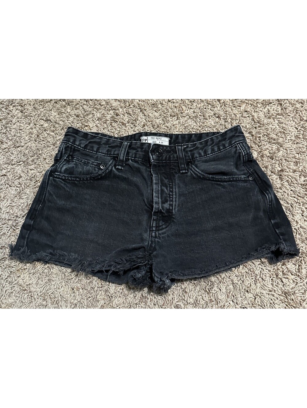 Free People Denim Jean Shorts Size 25 Black Button Fly Mid Rise
